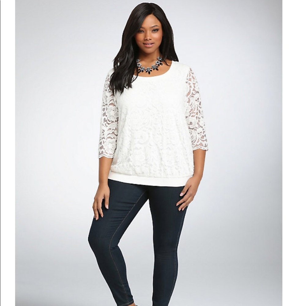 Torrid White Lace Sweater with Tonal underlay, 3X